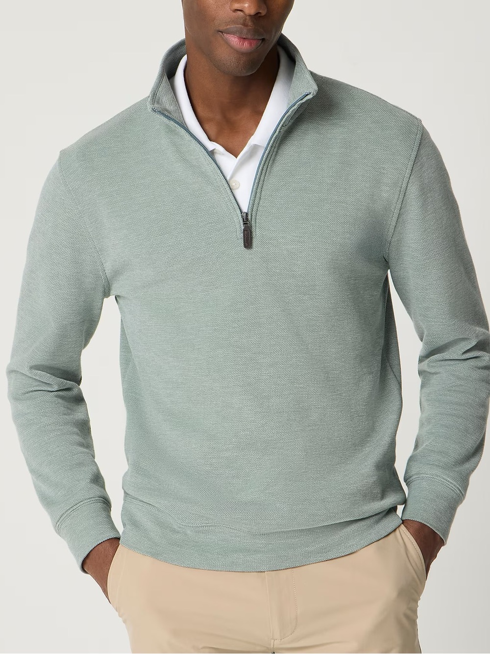J Crew Factory men’s Performance bird's-eye quarter-zip vintage laurel Sz L NWT